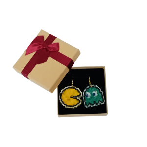 Χειροποίητα μάλλινα σκουλαρίκια Pacman πράσινο