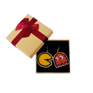 Χειροποίητα μάλλινα σκουλαρίκια Pacman πορτοκαλί