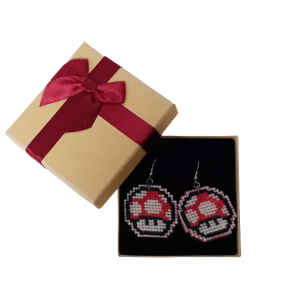 Χειροποίητα μάλλινα σκουλαρίκια Mario mushroom