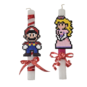 Σετ λαμπάδων με Princess Peach & Mario χειροποίητο Pixel Art