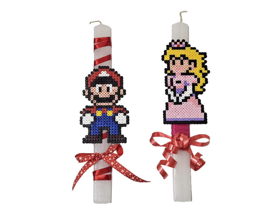 Σετ λαμπάδων με Princess Peach & Mario χειροποίητο Pixel Art